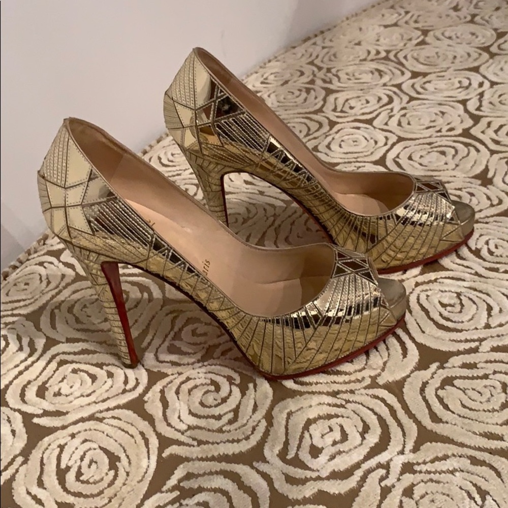 Christian Louboutin Gold Metallic Patchwork Heels.